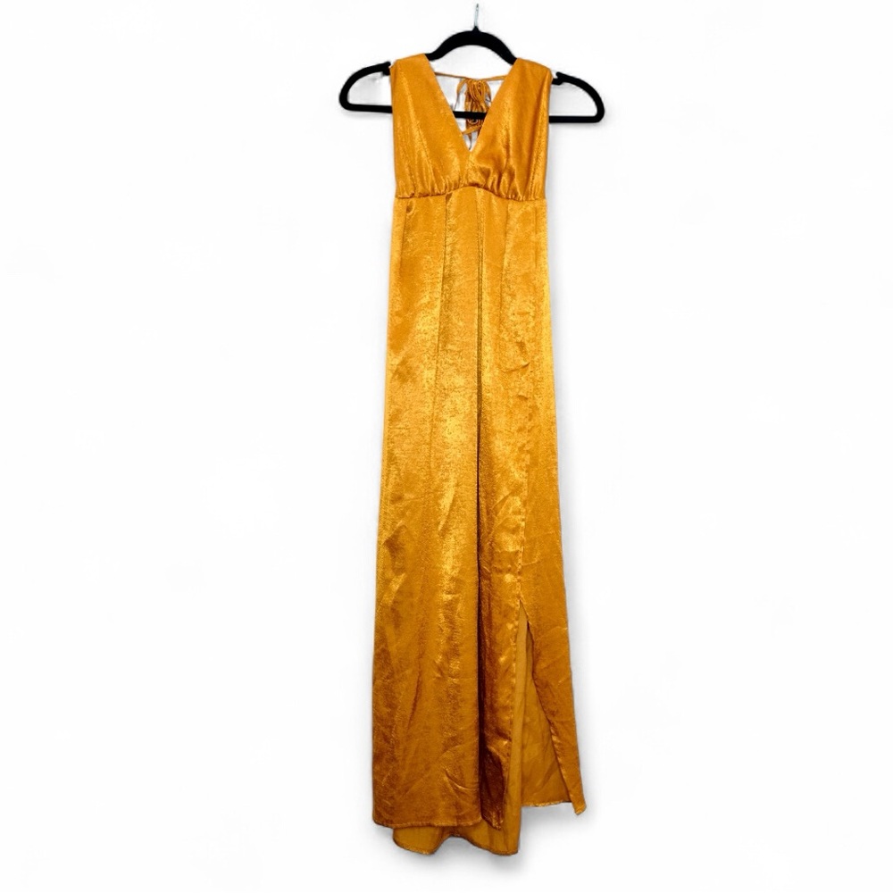 Burt Orange Satin Halter Maxi Dress